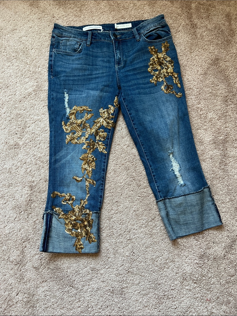 Pilot Hyphen floral SequinCrop Jeans